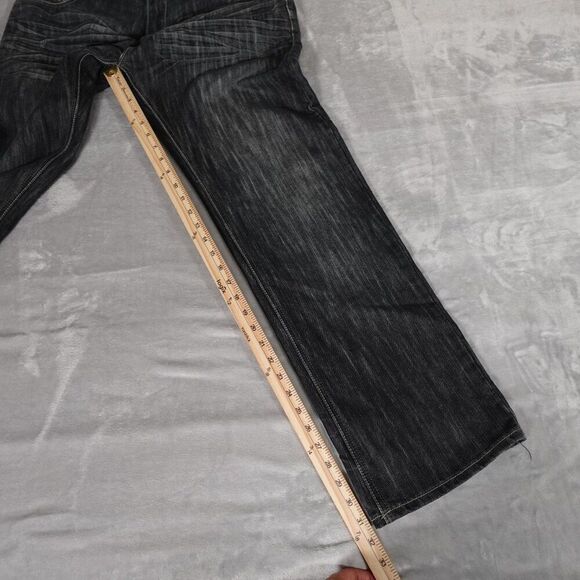 Vintage Jinzu Denim Jeans Mens 36x32 Straight Fit Flap Pocket Distress Blue Y2K - Picture 10 of 12